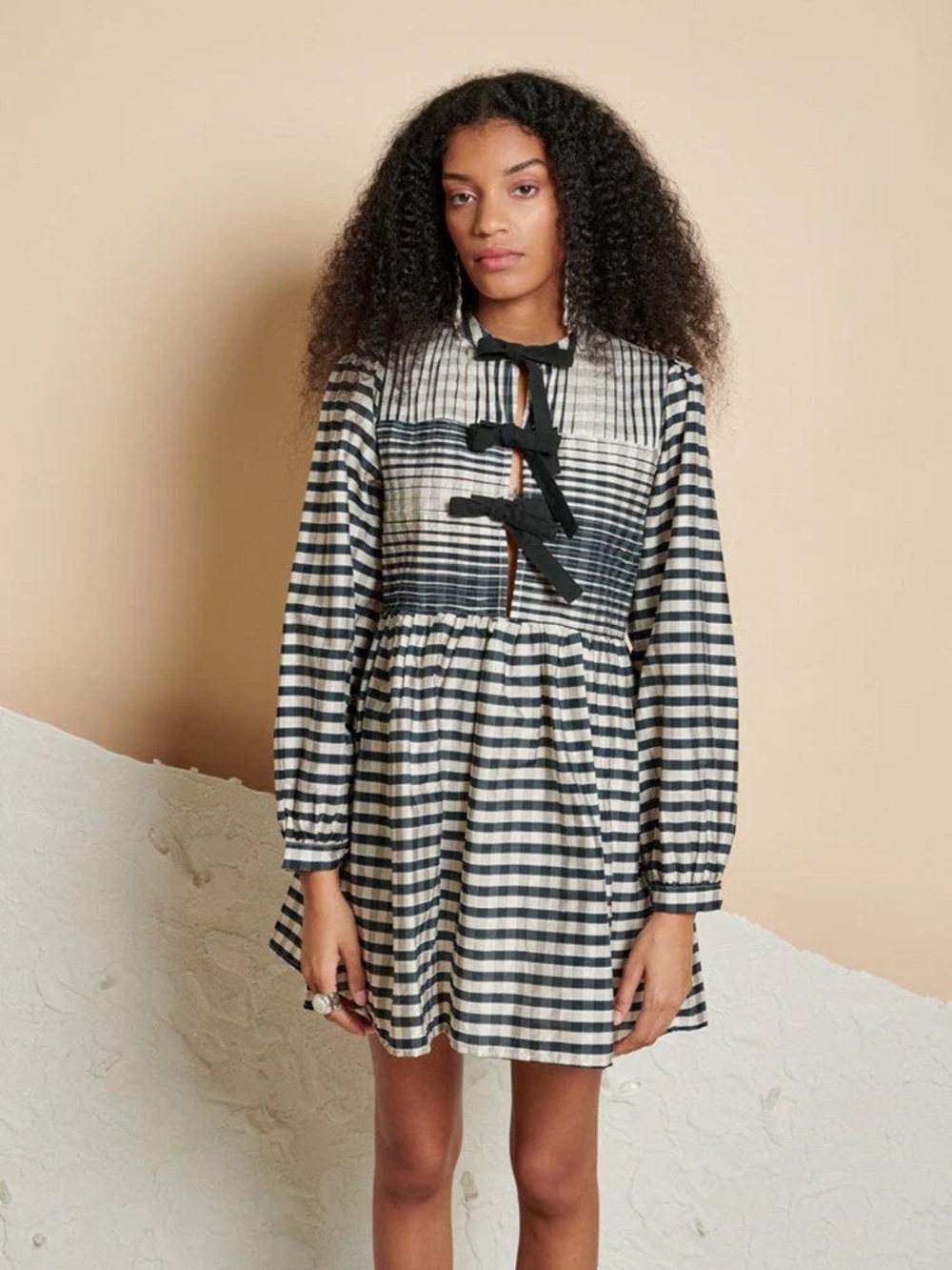 NWT Ghospell Bobbi Check Bow Mini Dress | Small